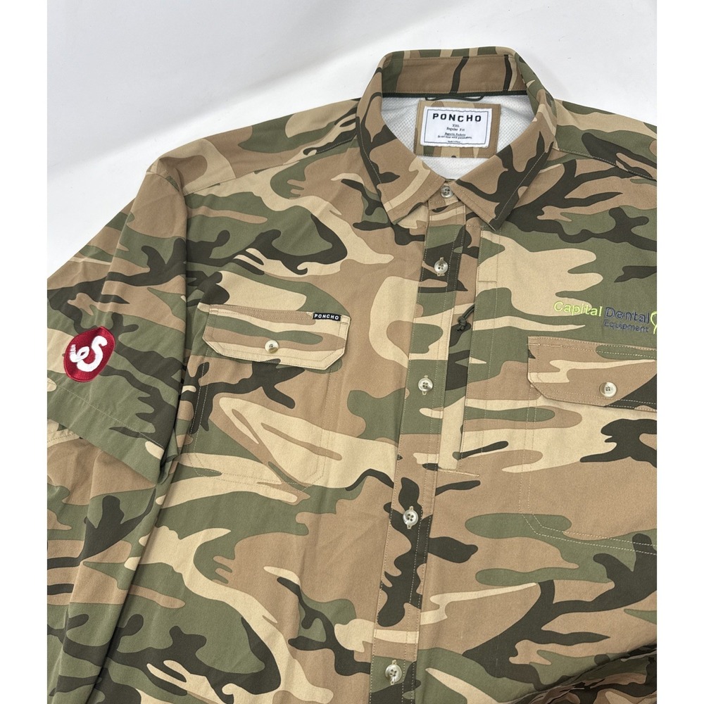 Poncho Magnetic Button Pockets Shirt Mens XXL Camo Performance Vented Fishing